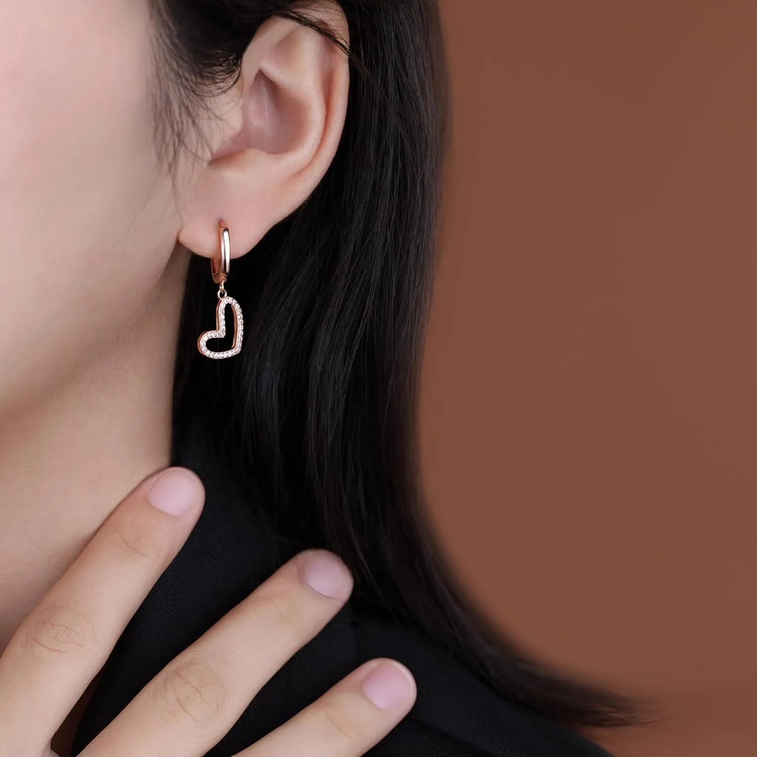 Reffeer Solid 925 Sterling Silver Love Heart Hoop Earrings Drops for Women Teens CZ Heart Hoop Earrings Huggie