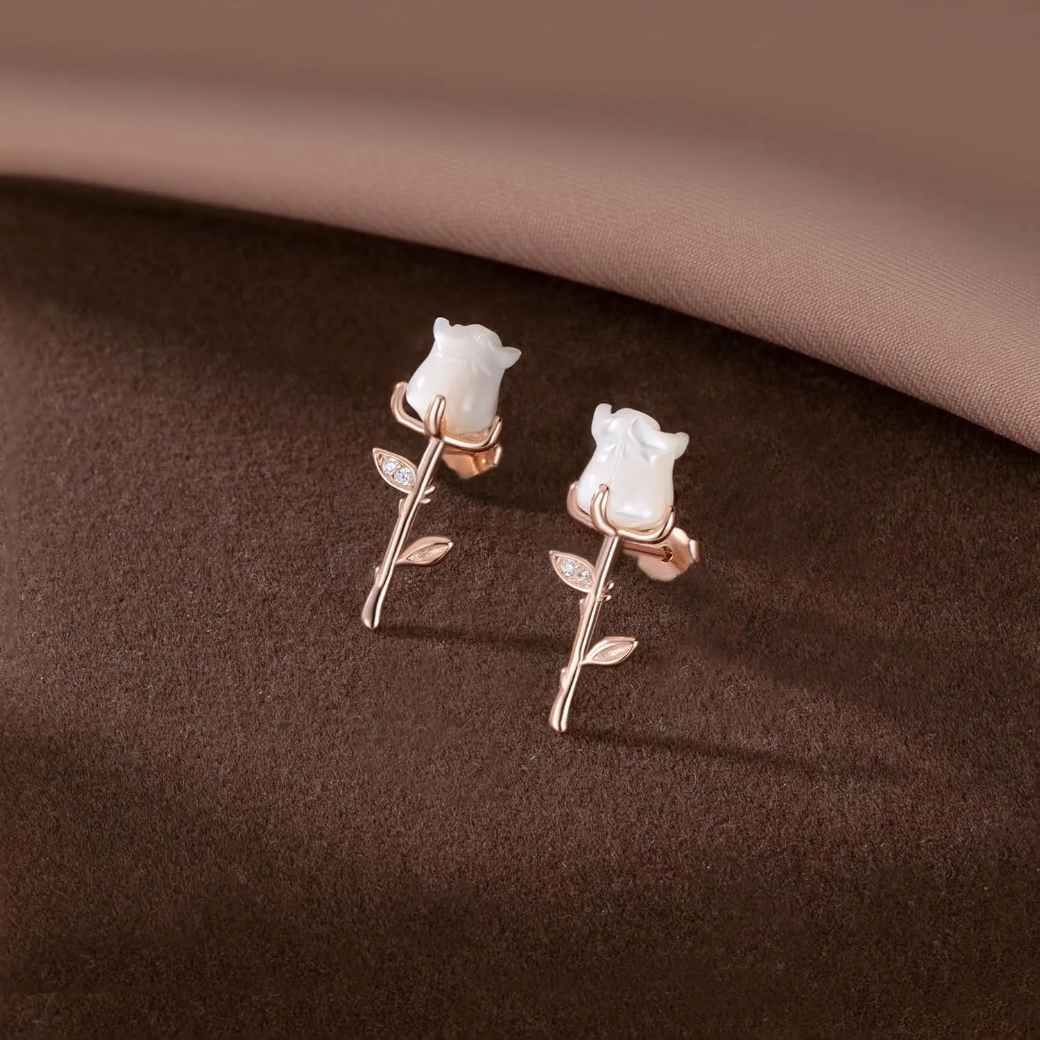 Reffeer Solid 925 Sterling Silver Rose Flower Stud Earrings for Women Teens CZ Flower Stud Earrings Drops Spring Earrings