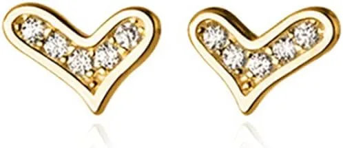 Reffeer Solid 925 Sterling Silver Tiny Heart Chain Dangle Earrings Drops for Women Teens Love Heart Stud Earrings (Studs-Gold)