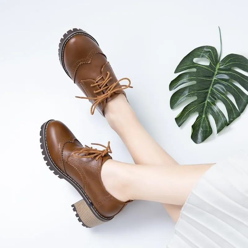 Retro Women's Middle Heel Shoes Classic Thick Heel Front Strap Design Comfortable Casual Walking Shoes for Women