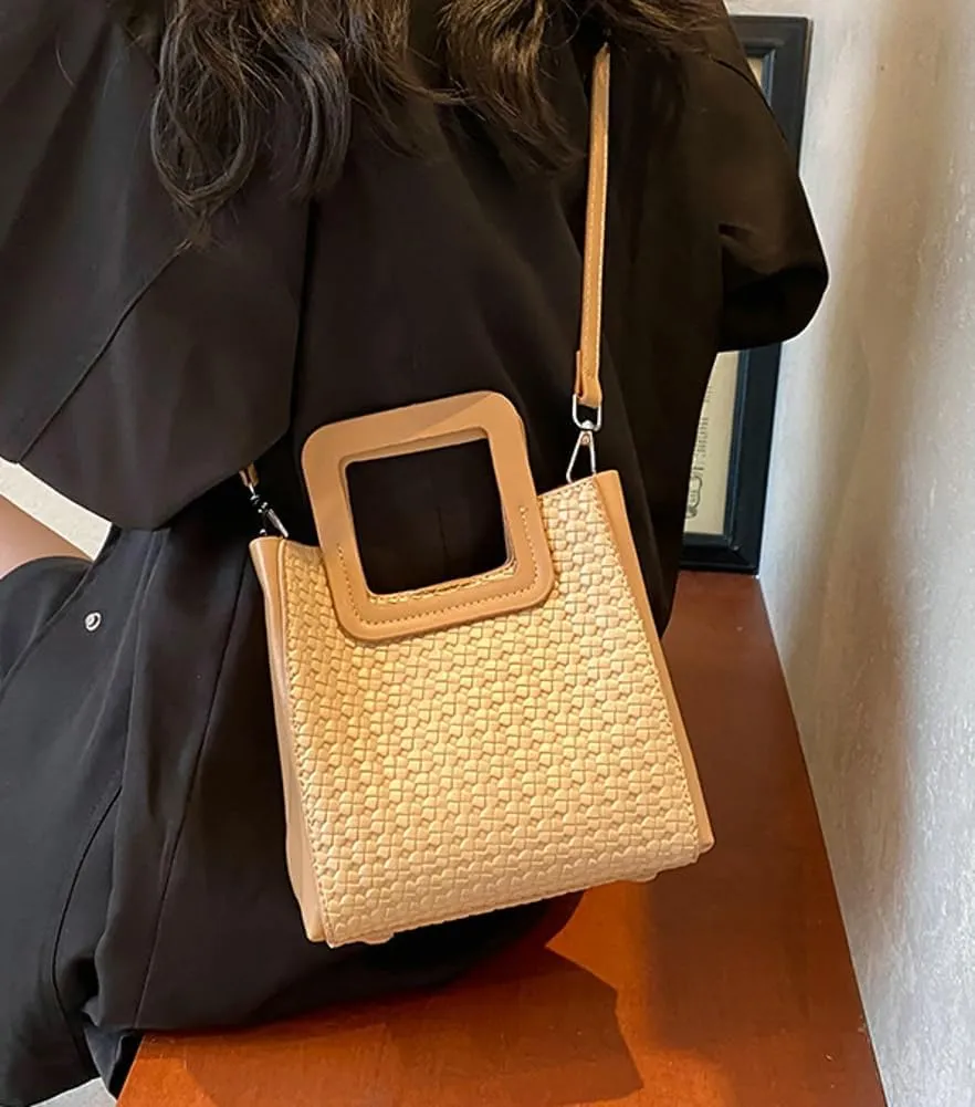 Retro Woven Crossbody Handbags For Women Clutch Satchels Shoulder Purse Ladies Trendy Bucket Bag for Work Travel
