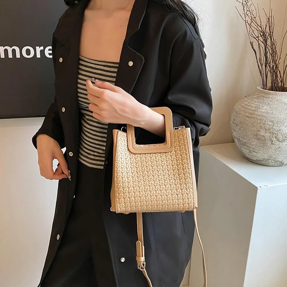 Retro Woven Crossbody Handbags For Women Clutch Satchels Shoulder Purse Ladies Trendy Bucket Bag for Work Travel
