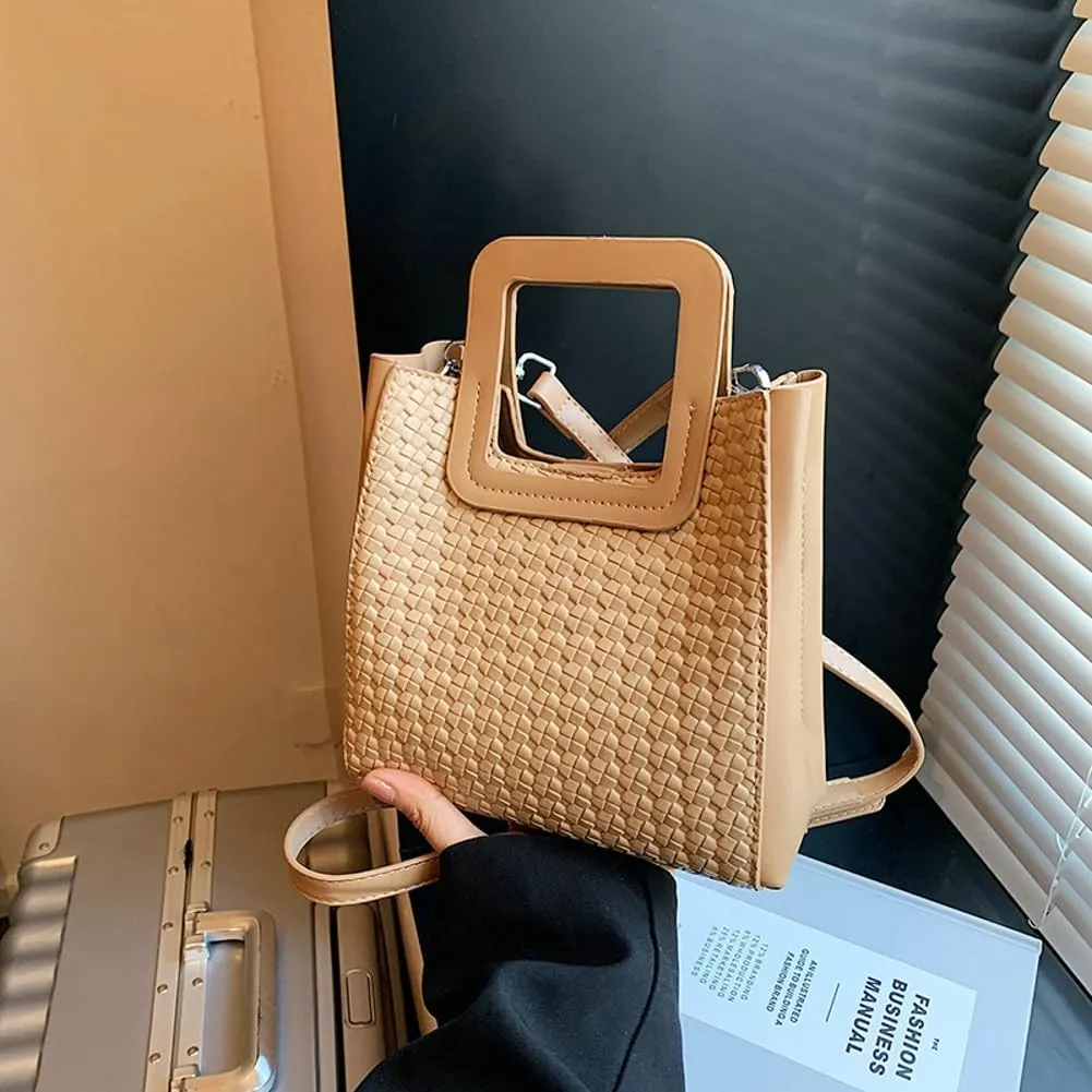 Retro Woven Crossbody Handbags For Women Clutch Satchels Shoulder Purse Ladies Trendy Bucket Bag for Work Travel