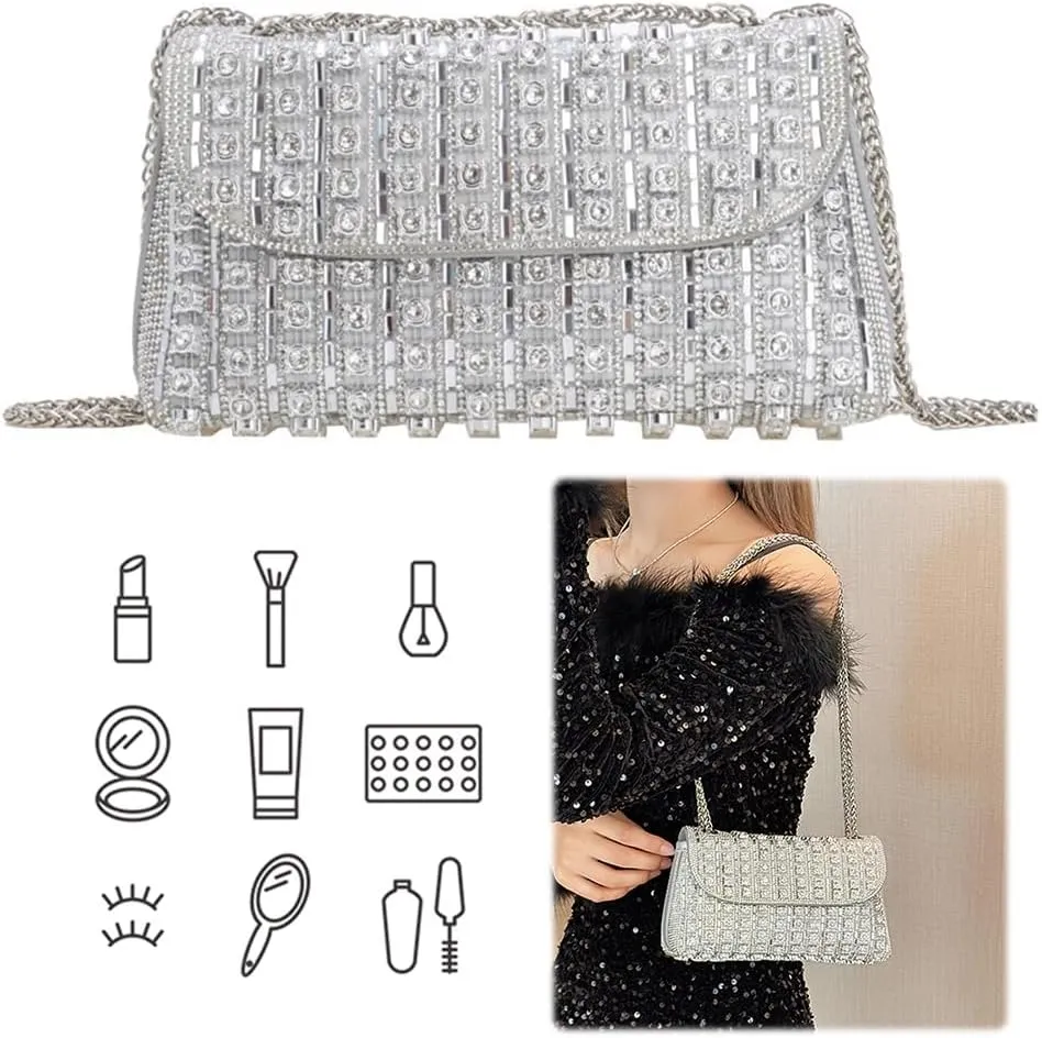 Rhinestone Evening Bag for Women with Chain Clutch Purse Adjustable Strap Handbag Sparkling Clutch Bag for Party Pro