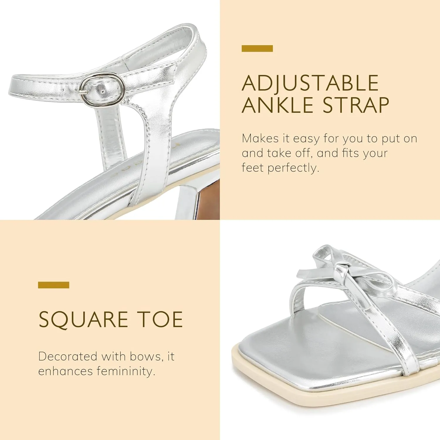 rsxses High Heels for Women Bow Block Chunky Heels Square Open Toe Sandals Wedding Dress Party Strappy Heels