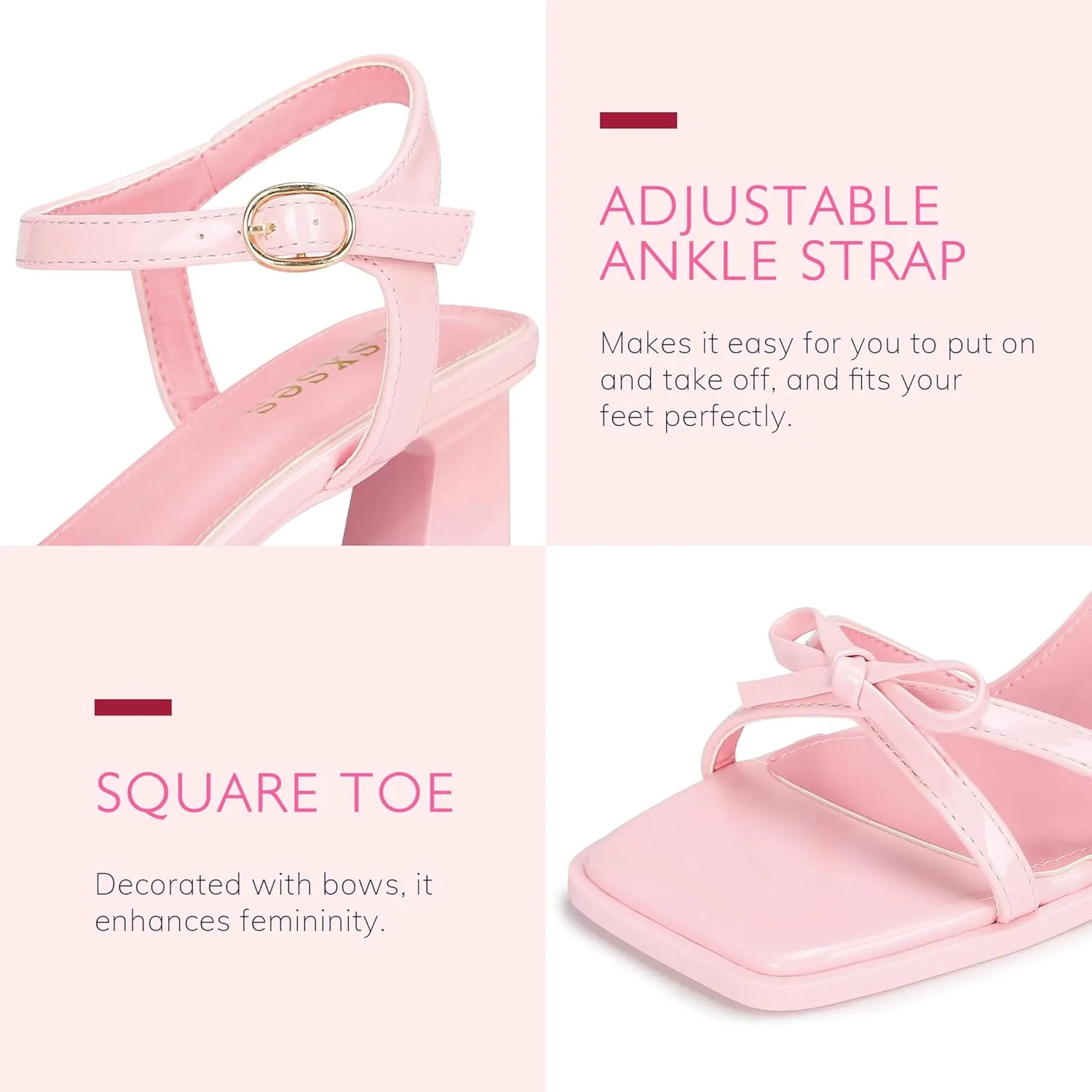 rsxses High Heels for Women Bow Block Chunky Heels Square Open Toe Sandals Wedding Dress Party Strappy Heels