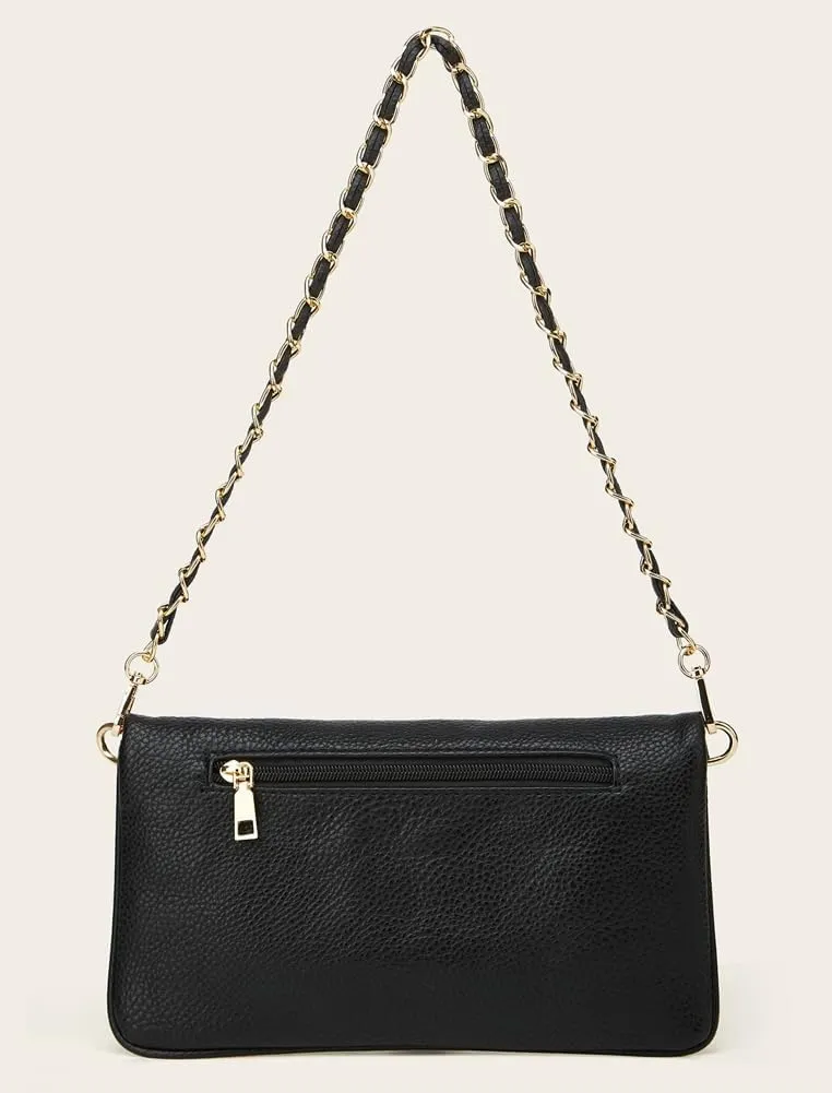 Rungion Fold-Over Clutch Purses for Women Small Vegan Leather Crossbody Shoulder Bag with Chain Evening Wristlet Satchels