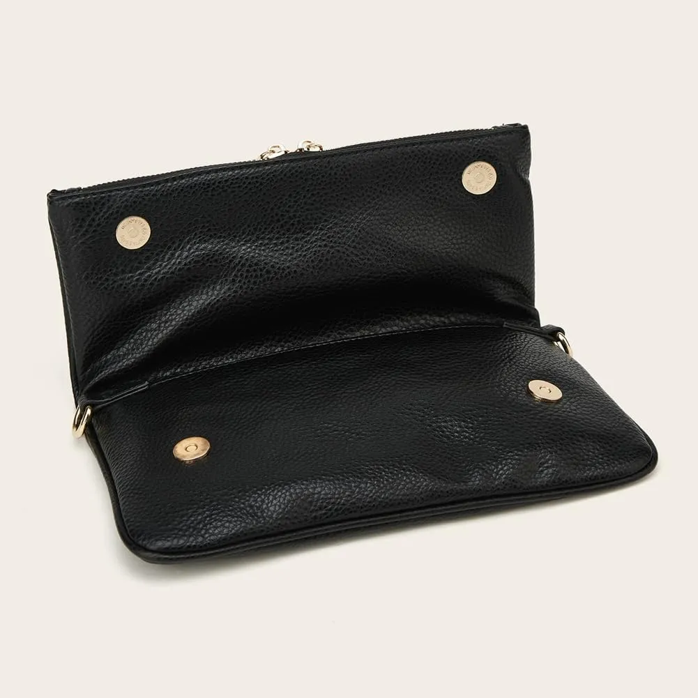 Rungion Fold-Over Clutch Purses for Women Small Vegan Leather Crossbody Shoulder Bag with Chain Evening Wristlet Satchels