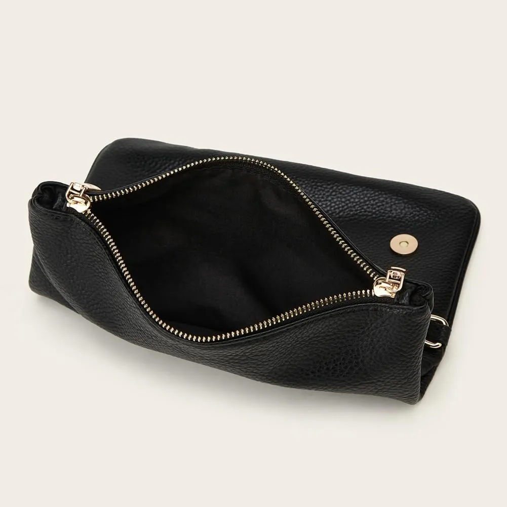 Rungion Fold-Over Clutch Purses for Women Small Vegan Leather Crossbody Shoulder Bag with Chain Evening Wristlet Satchels