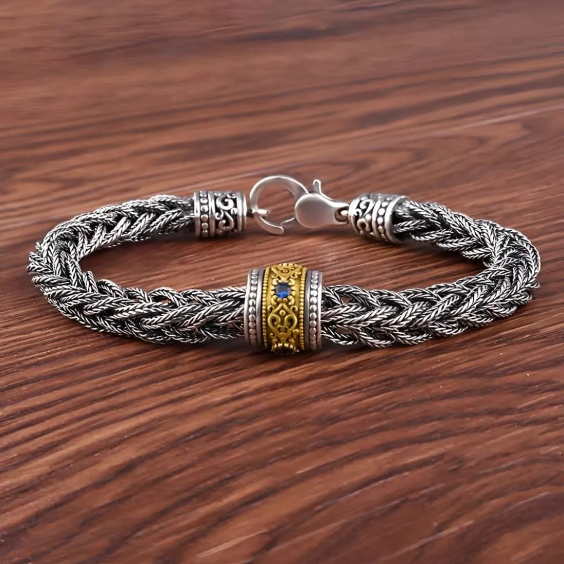 S925 Sterling Silver Braided Twist Chain Bracelet,Hand Woven Retro Bangle(With Jewelry Box) Cool Silver Jewelry for Men And Women Turkish Lucky Beads Bracelets