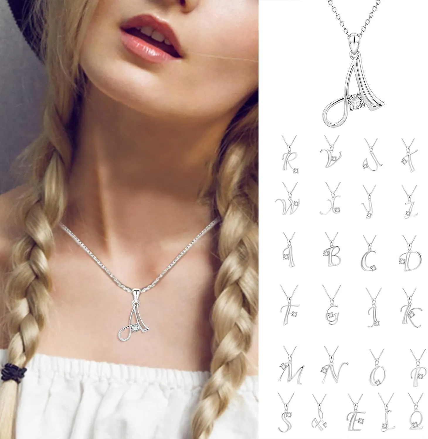 S925 Sterling Silver Initial Necklaces for Women,26 Initial Alphabet Shape Pendants Chain Elegant Letter Chokers for Mother