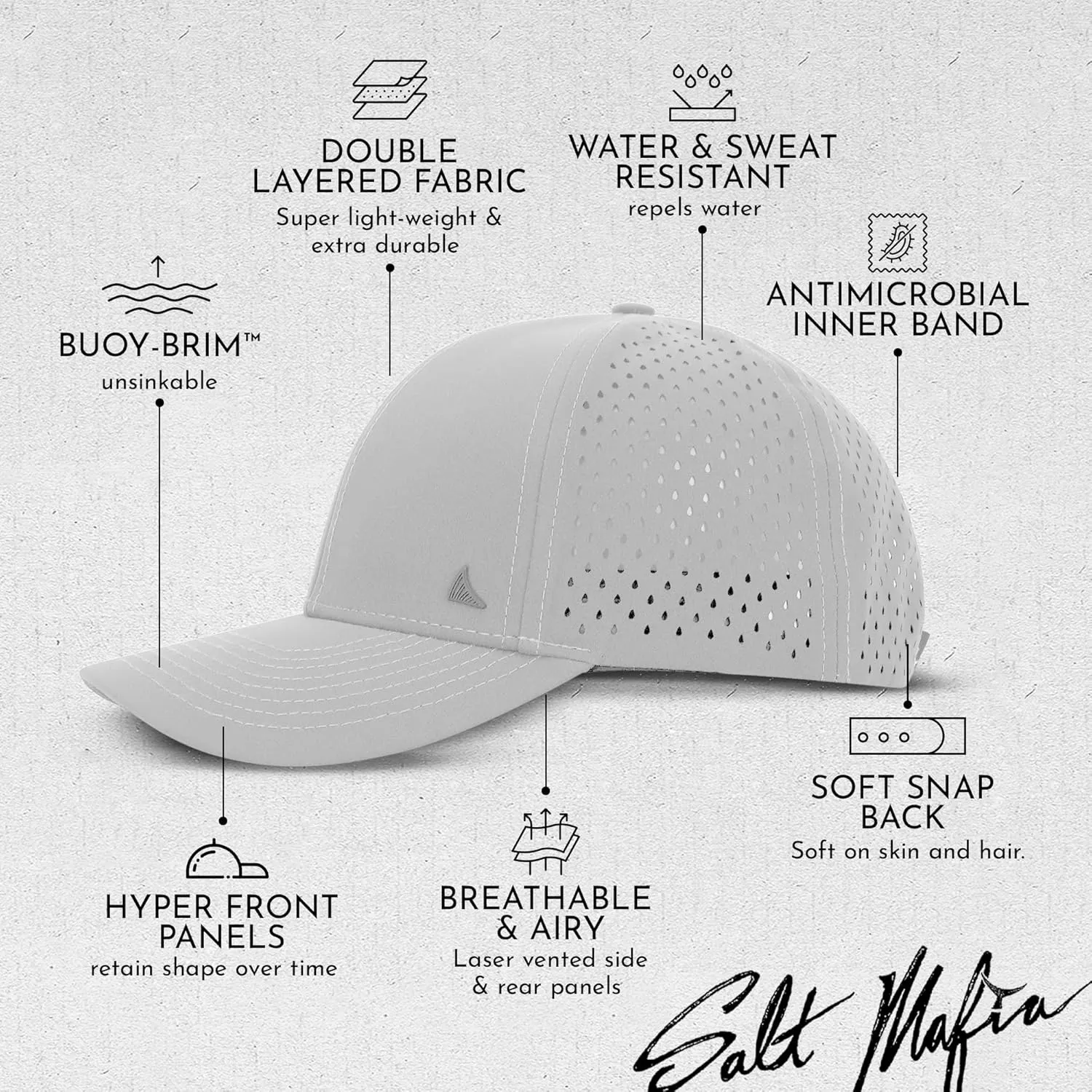 Salt Mafia Hats for Men - Waterproof Hats, 6 Panel Hat Curve Brim Snap Back Hat