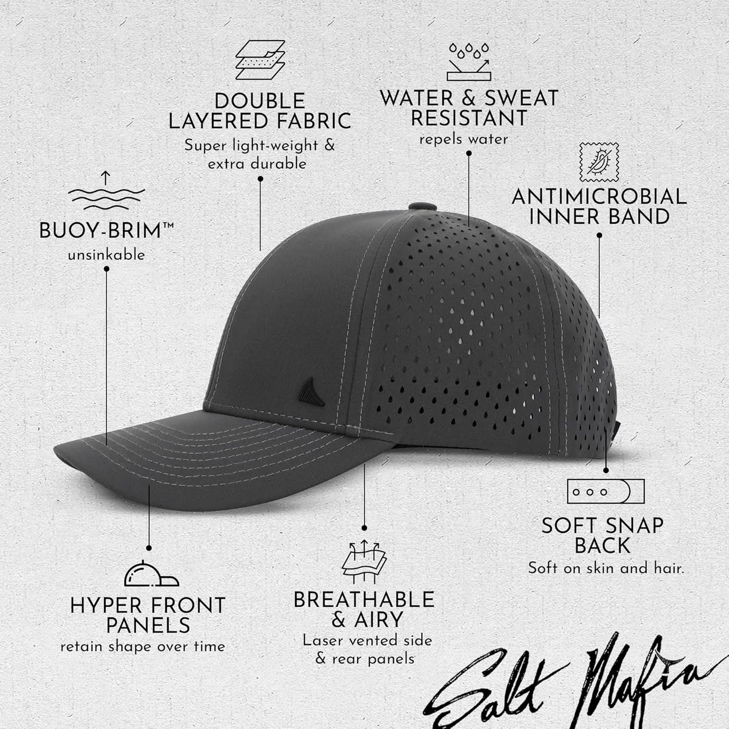 Salt Mafia Hats for Men - Waterproof Hats, 6 Panel Hat Curve Brim Snap Back Hat