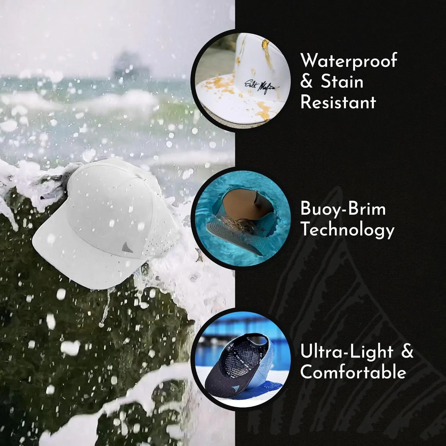 Salt Mafia Hats for Men - Waterproof Hats, 6 Panel Hat Curve Brim Snap Back Hat