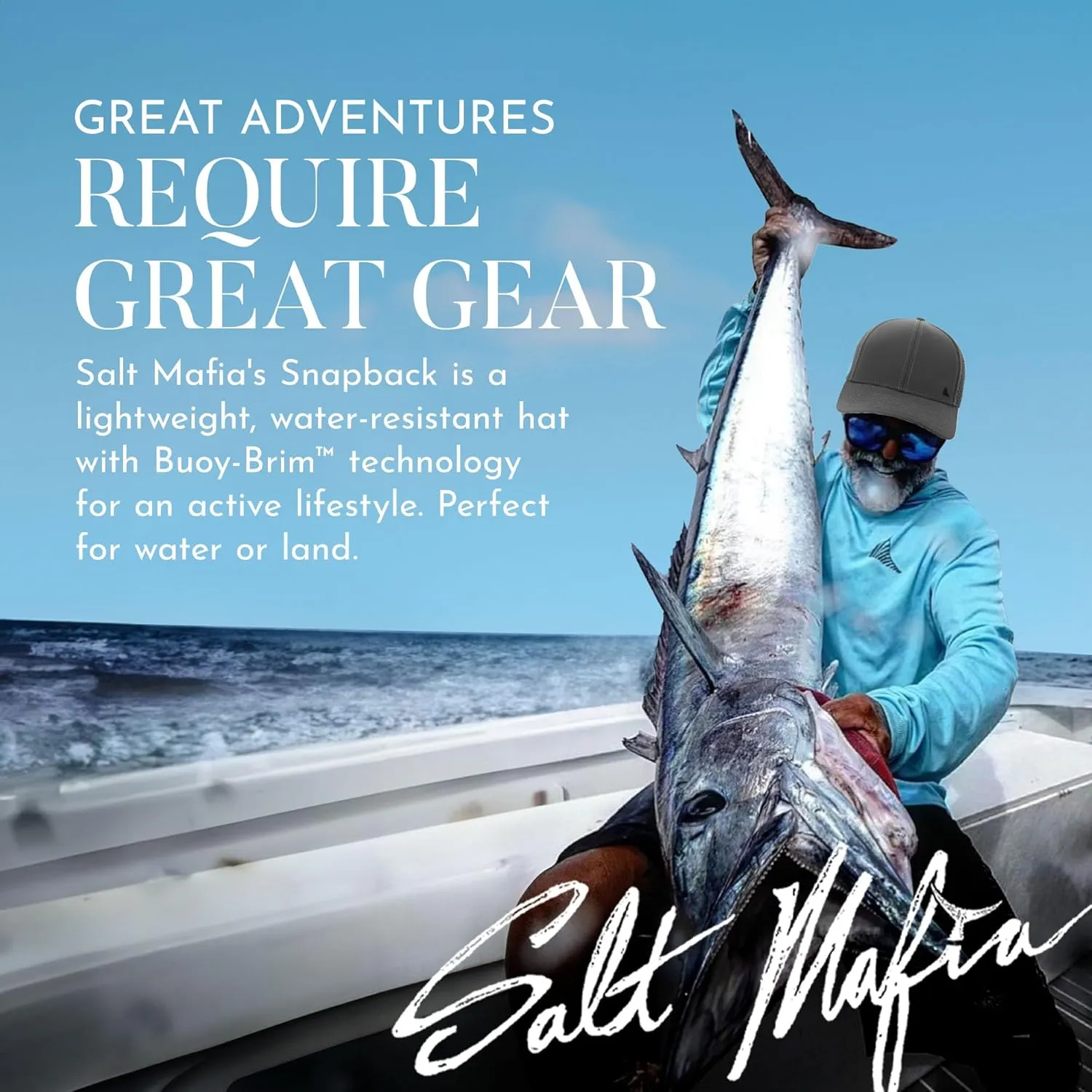 Salt Mafia Hats for Men - Waterproof Hats, 6 Panel Hat Curve Brim Snap Back Hat