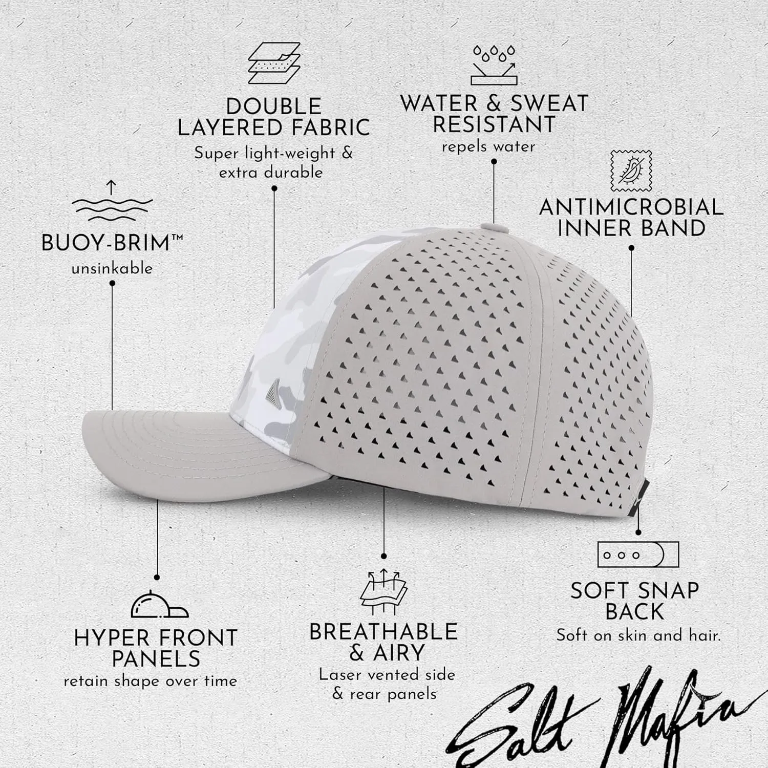 Salt Mafia Hats for Men - Waterproof Hats, 6 Panel Hat Curve Brim Snap Back Hat