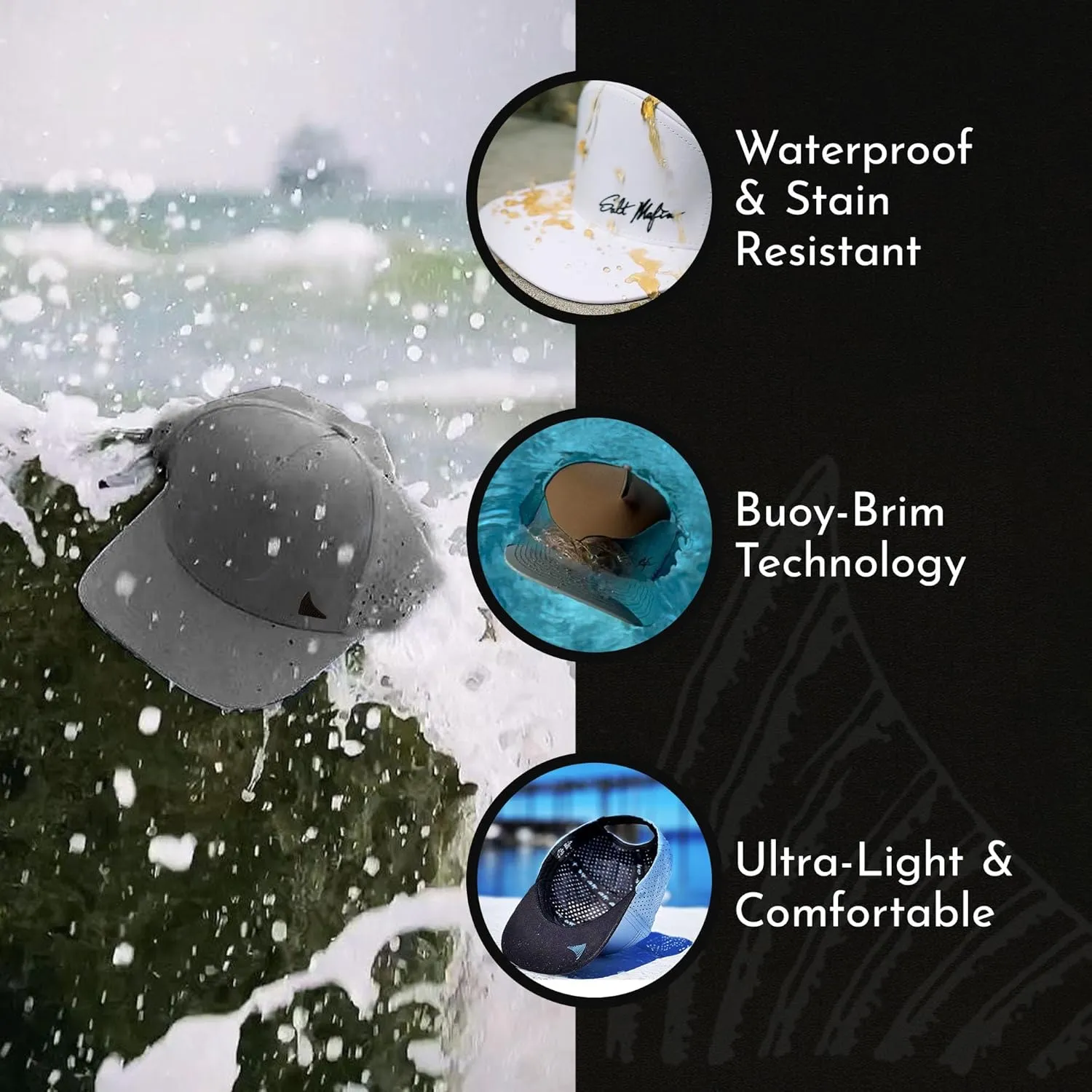 Salt Mafia Hats for Men - Waterproof Hats, 6 Panel Hat Curve Brim Snap Back Hat
