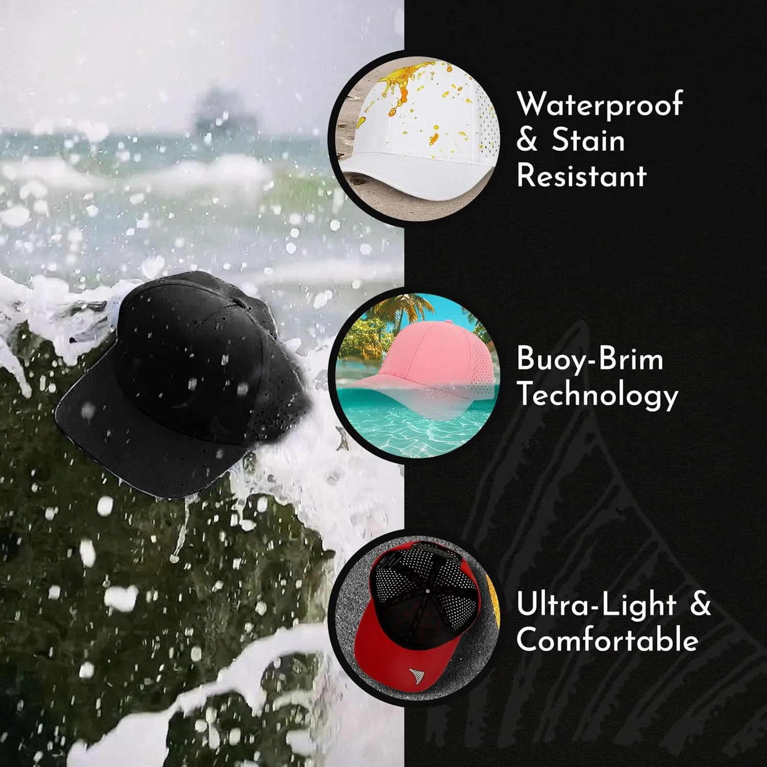 Salt Mafia Hats for Men - Waterproof Hats, 6 Panel Hat Curve Brim Snap Back Hat