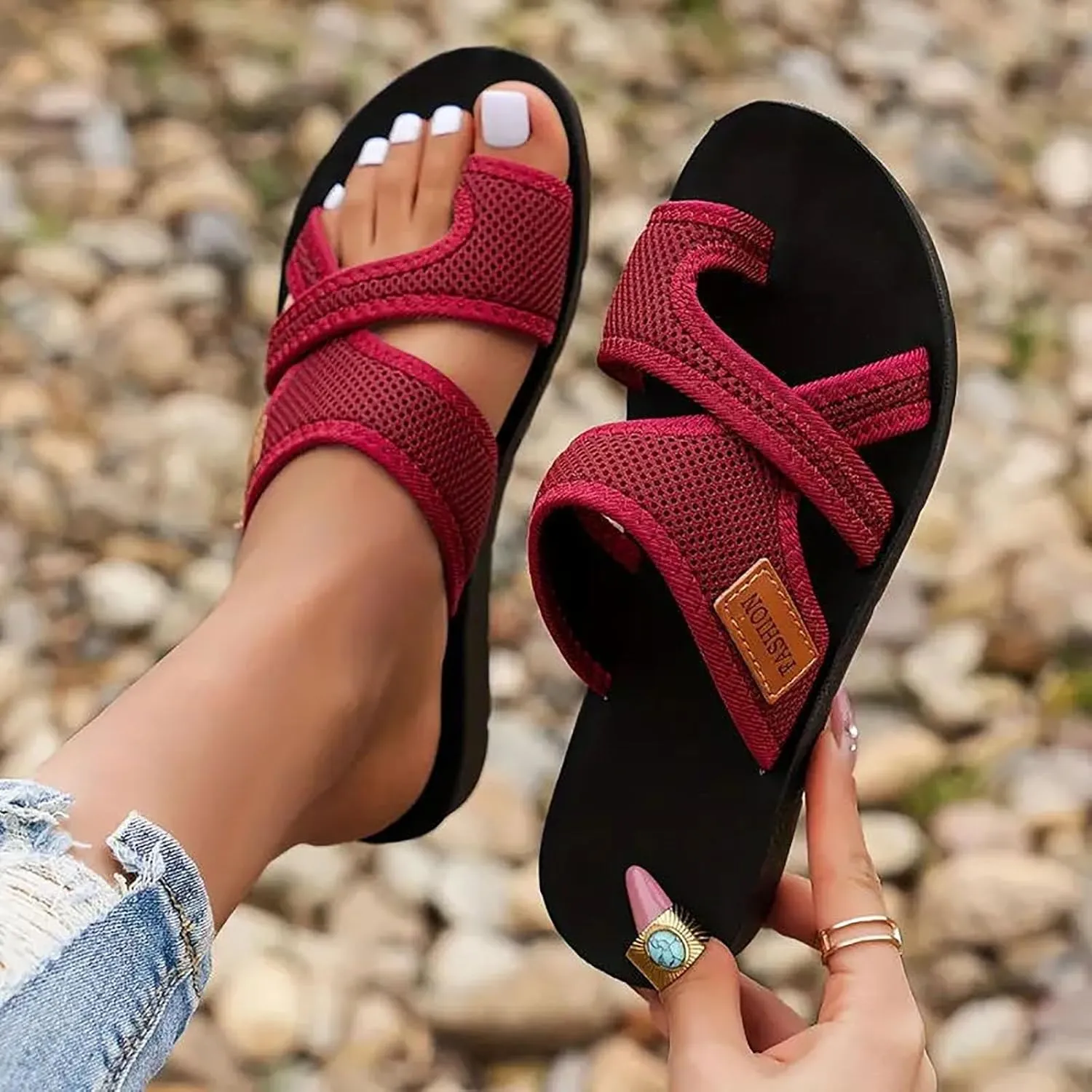 Sandals for Women 2025 Comfortable Trendy Summer Beach Breathable Hollow Mesh Slide Sandls Casual Orthopedic Sandals
