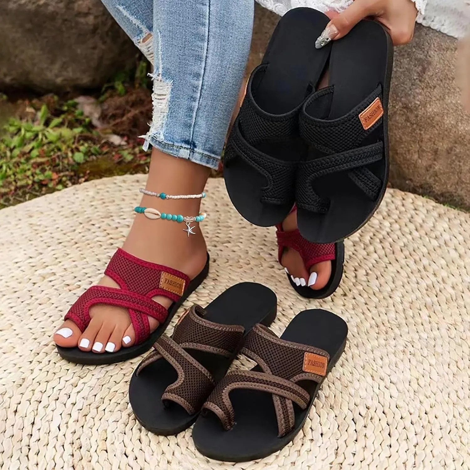 Sandals for Women 2025 Comfortable Trendy Summer Beach Breathable Hollow Mesh Slide Sandls Casual Orthopedic Sandals