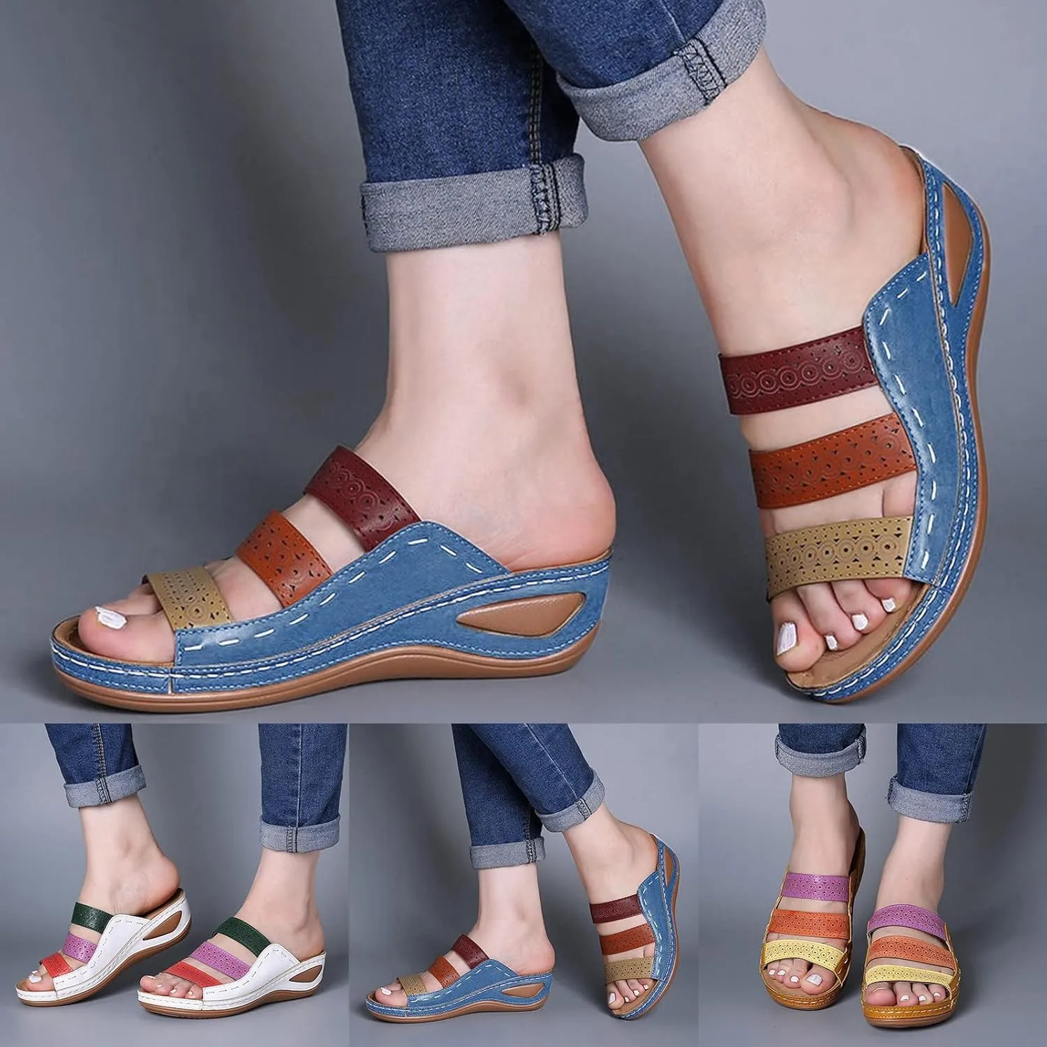 Sandals for Women Dressy Summer, Womens Sandals Orthopedic Open Toe Sandals Retro Anti Slip Comfy Breathable Shoes