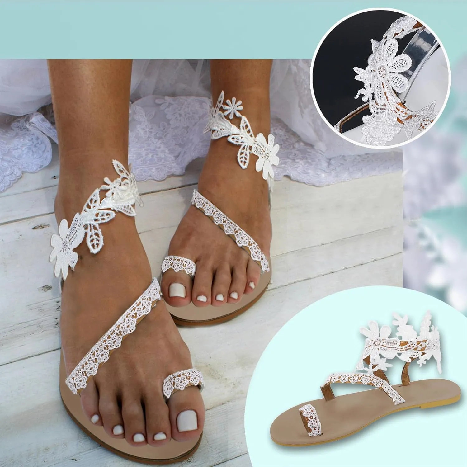 Sandals for Women Thong Bohemia Bling Rhinestone Flat Sandals Open Toe Flower Dress Sandal Toe Ring Roman Shoes
