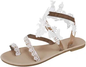 Sandals for Women Thong Bohemia Bling Rhinestone Flat Sandals Open Toe Flower Dress Sandal Toe Ring Roman Shoes