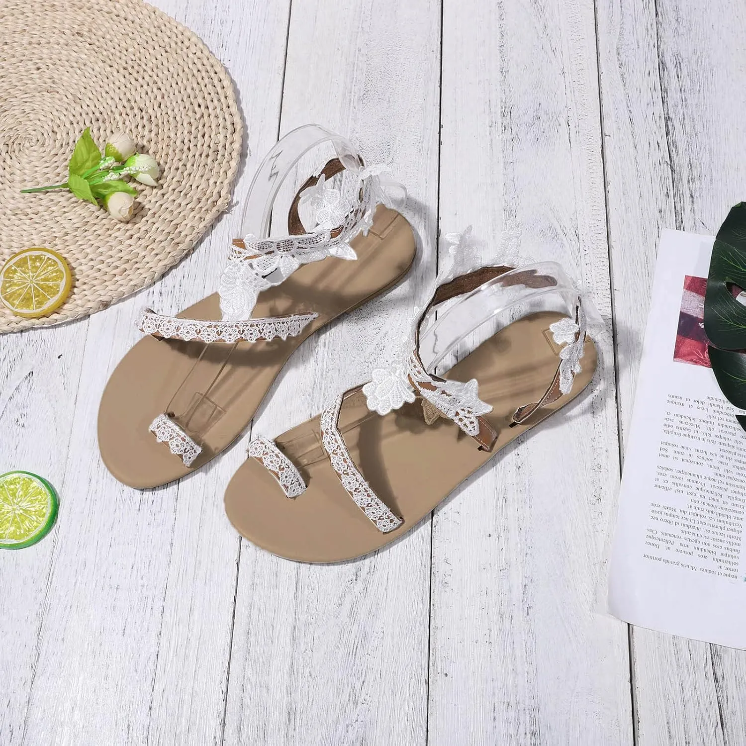 Sandals for Women Thong Bohemia Bling Rhinestone Flat Sandals Open Toe Flower Dress Sandal Toe Ring Roman Shoes