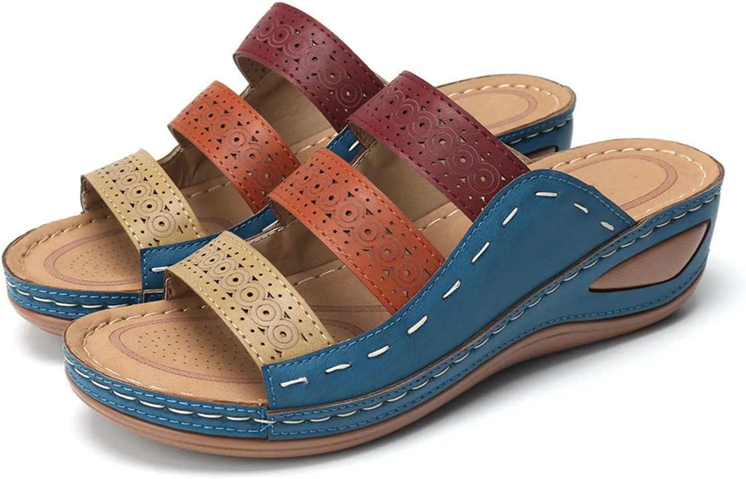 Sandals Women Comfortable Dressy Wedge Sandals Summer Orthopedic Slippers Arch Support Orthotic Slides for Plantar Fasciitis