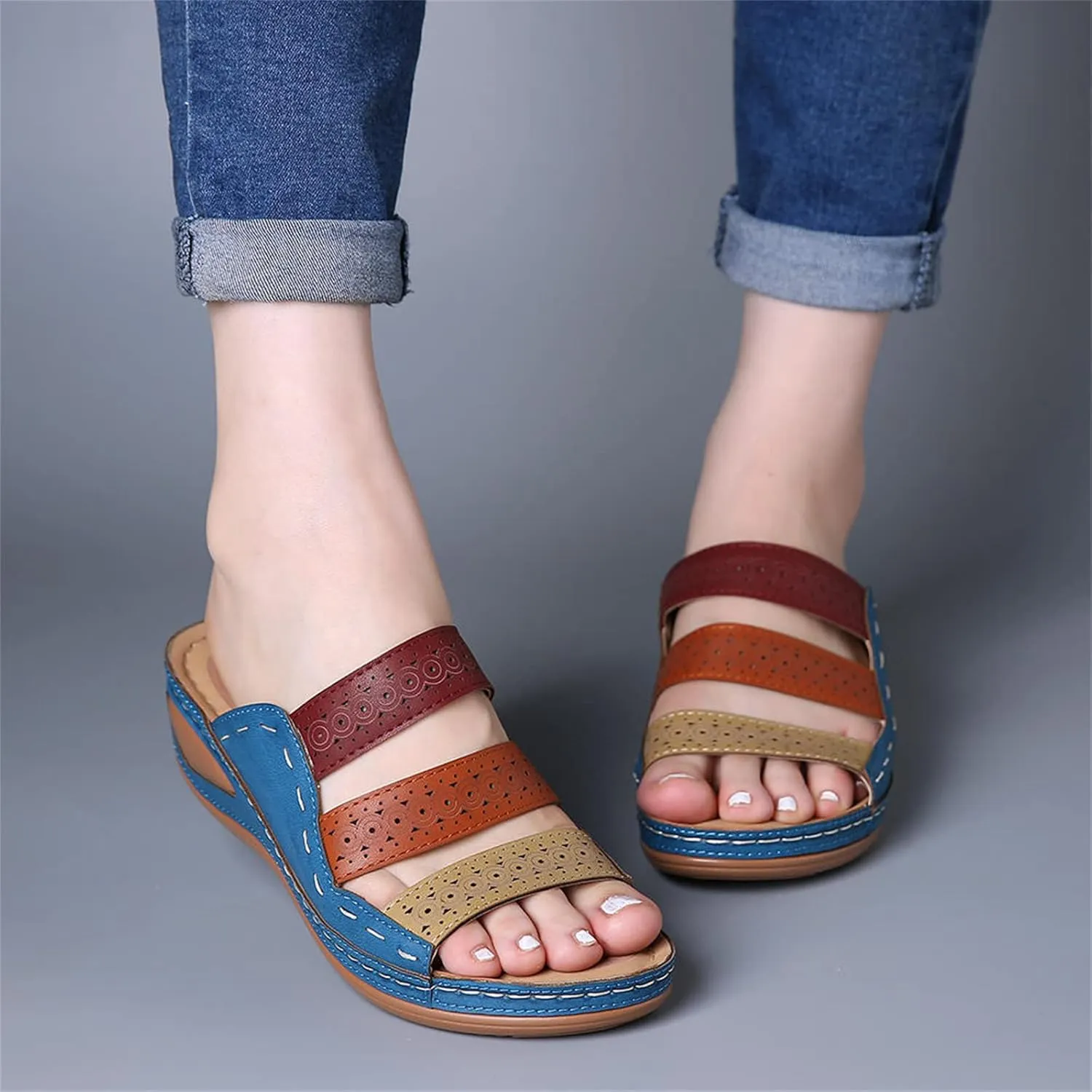 Sandals Women Comfortable Dressy Wedge Sandals Summer Orthopedic Slippers Arch Support Orthotic Slides for Plantar Fasciitis