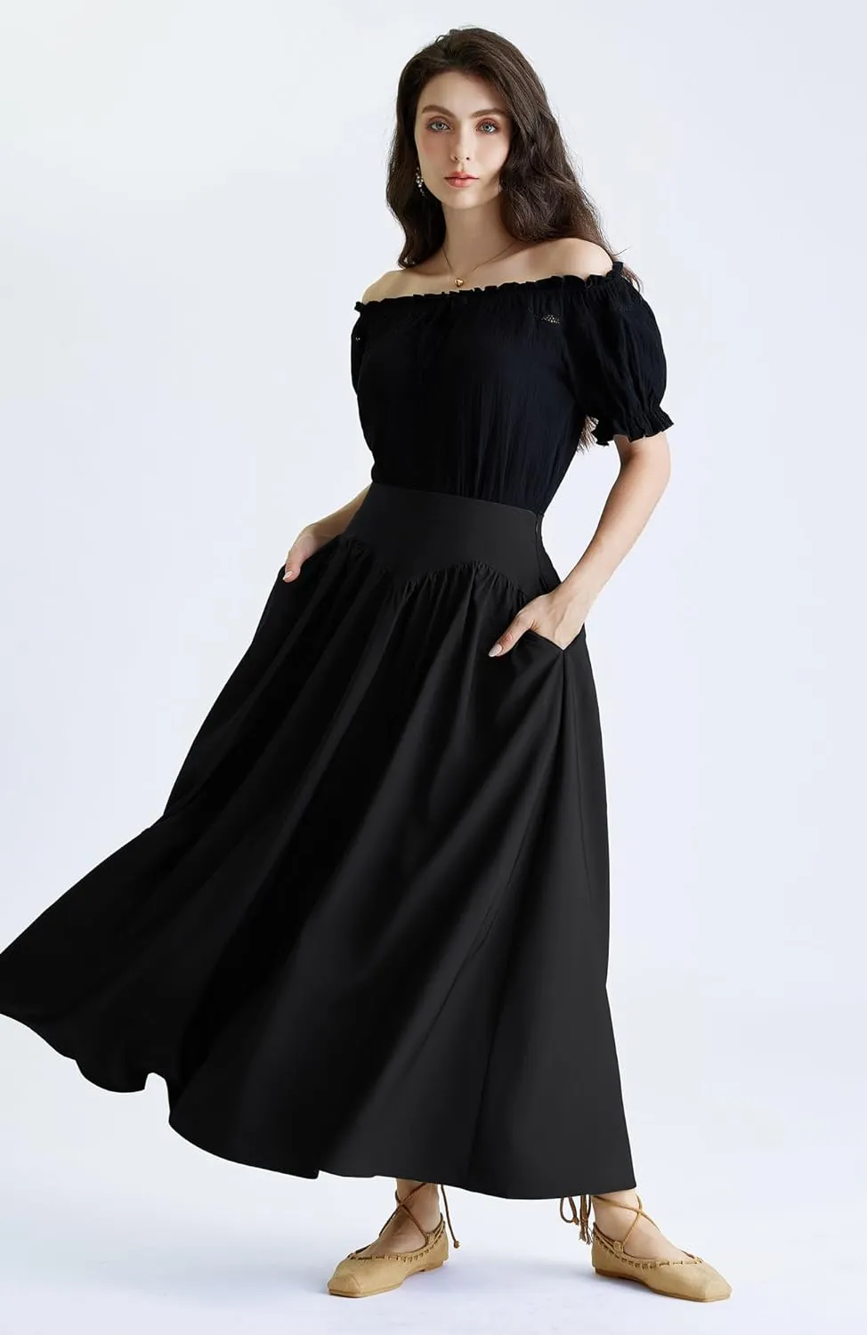 Scarlet Darkness Maxi Skirts for Women Renaissance Skirt High Waist Black Long Skirt