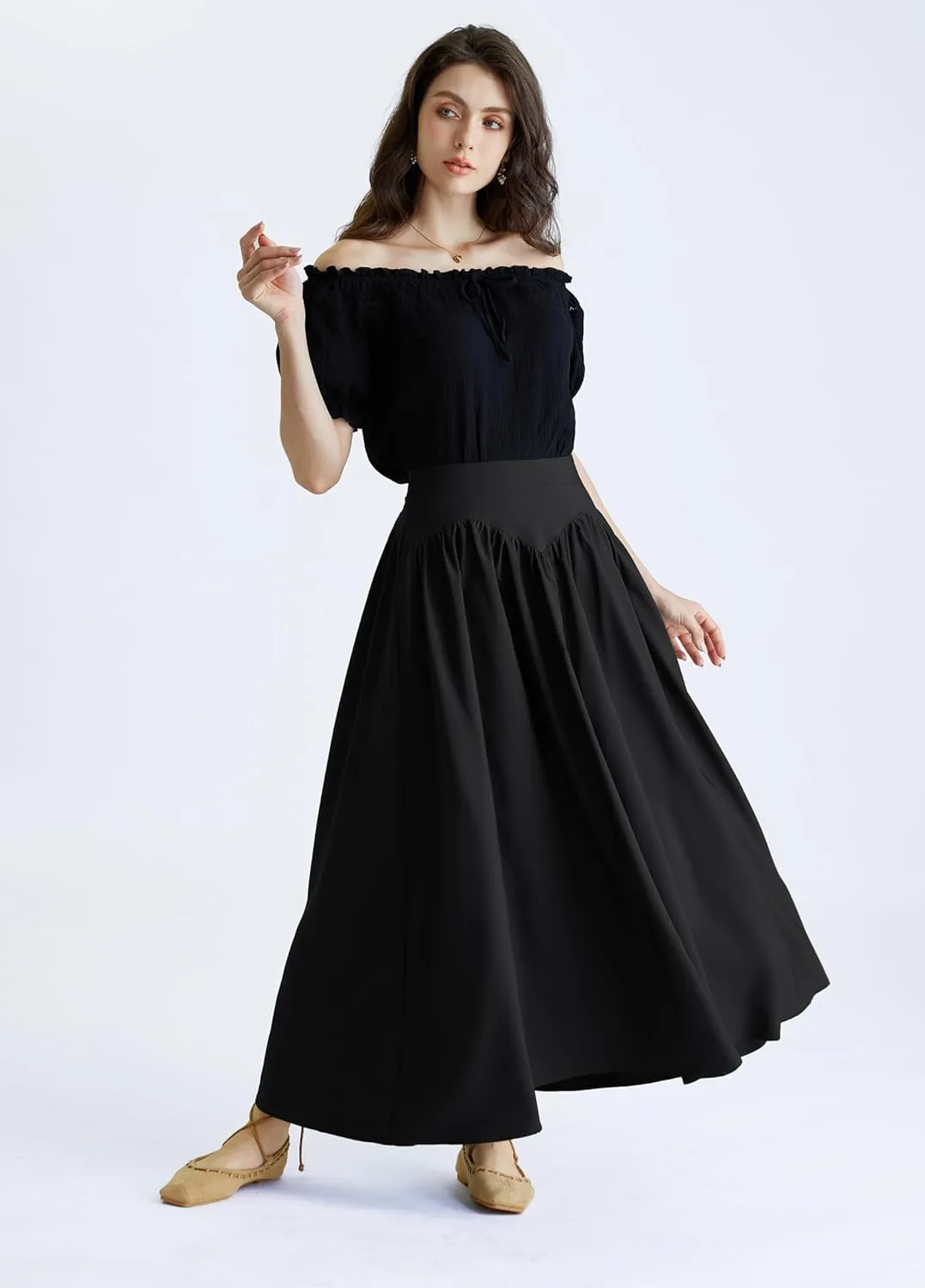 Scarlet Darkness Maxi Skirts for Women Renaissance Skirt High Waist Black Long Skirt