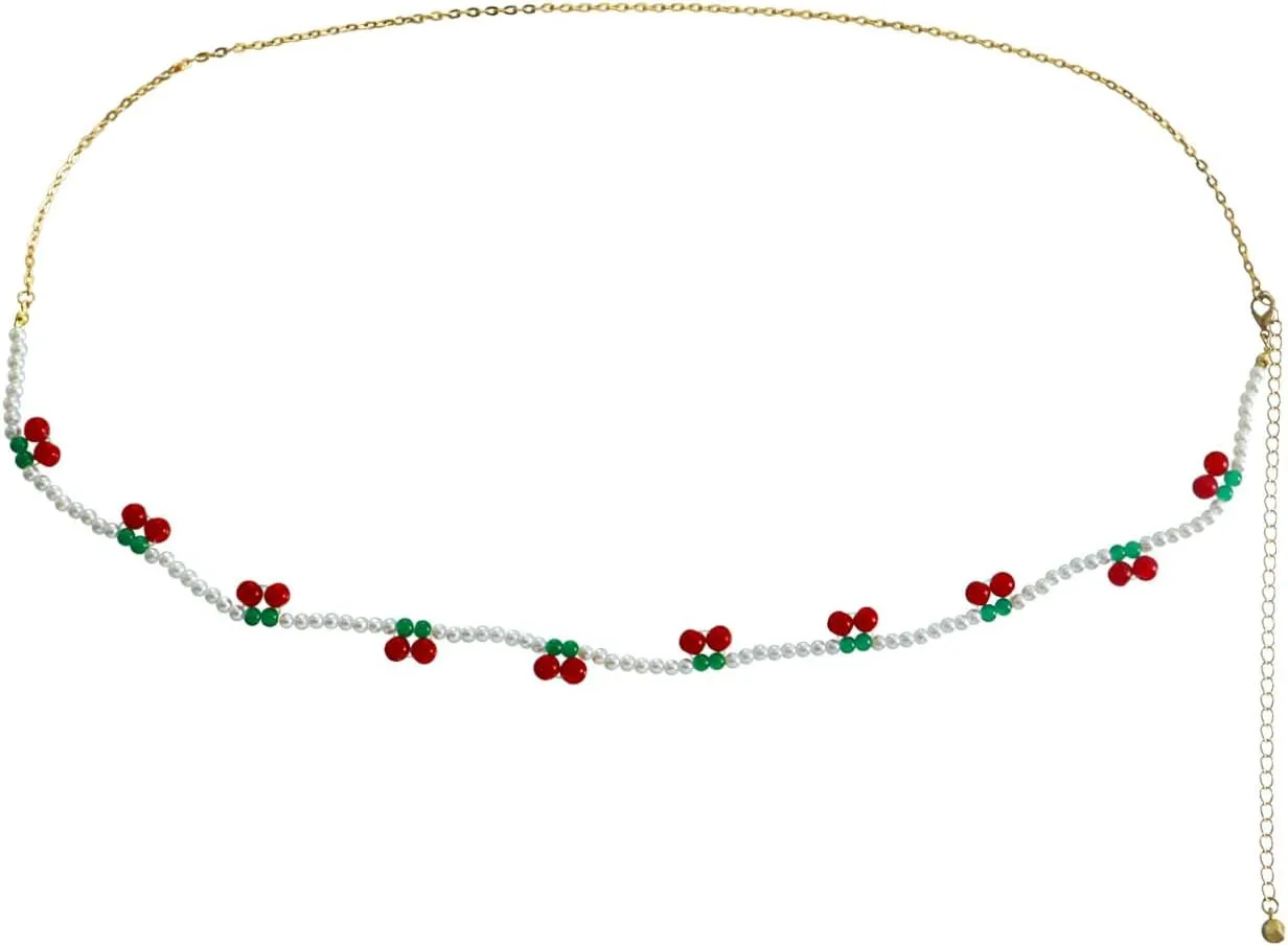 Seashell Starfish Beads Waist Chains for Women Boho Cherry Conch Belly Body Chains Pearl Starfish Waterproof Chains Waist Summer Beach Body Jewelry