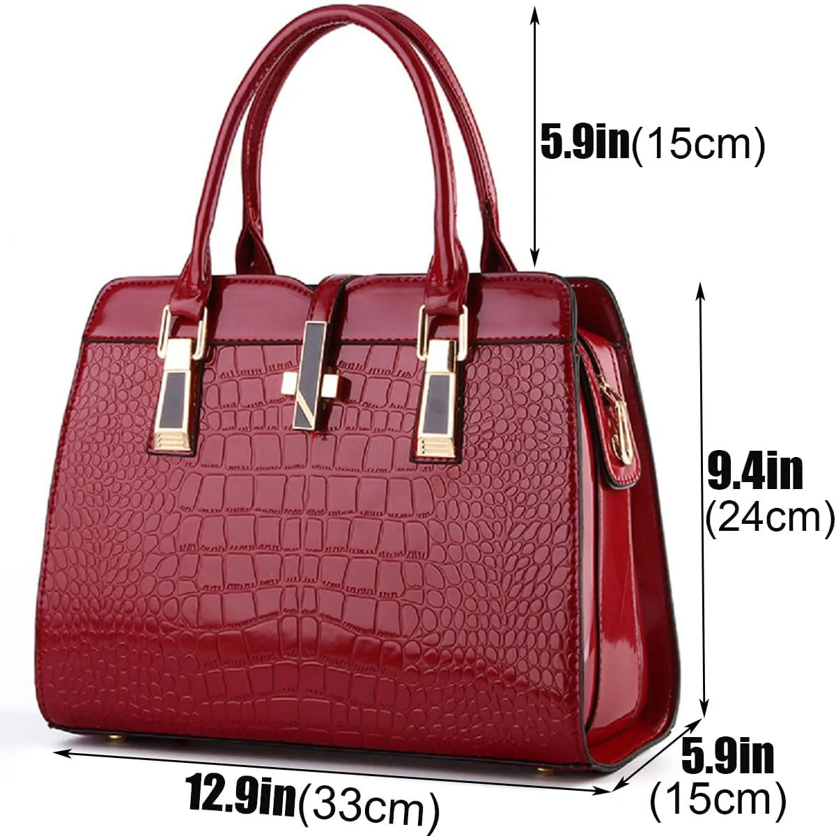 Shiny Patent Leather Handbag for Women Purse Crocodile Pattern Top-Handle Satchel Ladies Shoulder Bag Tote