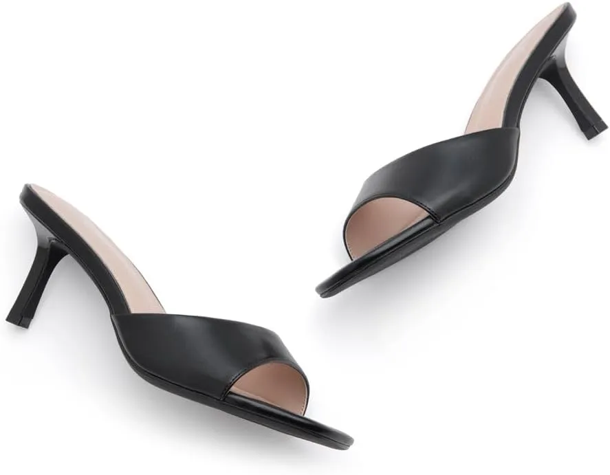 Shoe Land Deverena Women's Low Heels Stiletto Heeled Slides, Open Toe One Band Slip-On Heeled Mules  Dressy Heeled Sandals for Prom, Party, Wedding, and Vacation