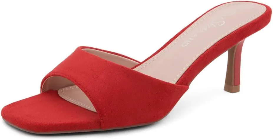 Shoe Land Deverena Women's Low Heels Stiletto Heeled Slides, Open Toe One Band Slip-On Heeled Mules  Dressy Heeled Sandals for Prom, Party, Wedding, and Vacation