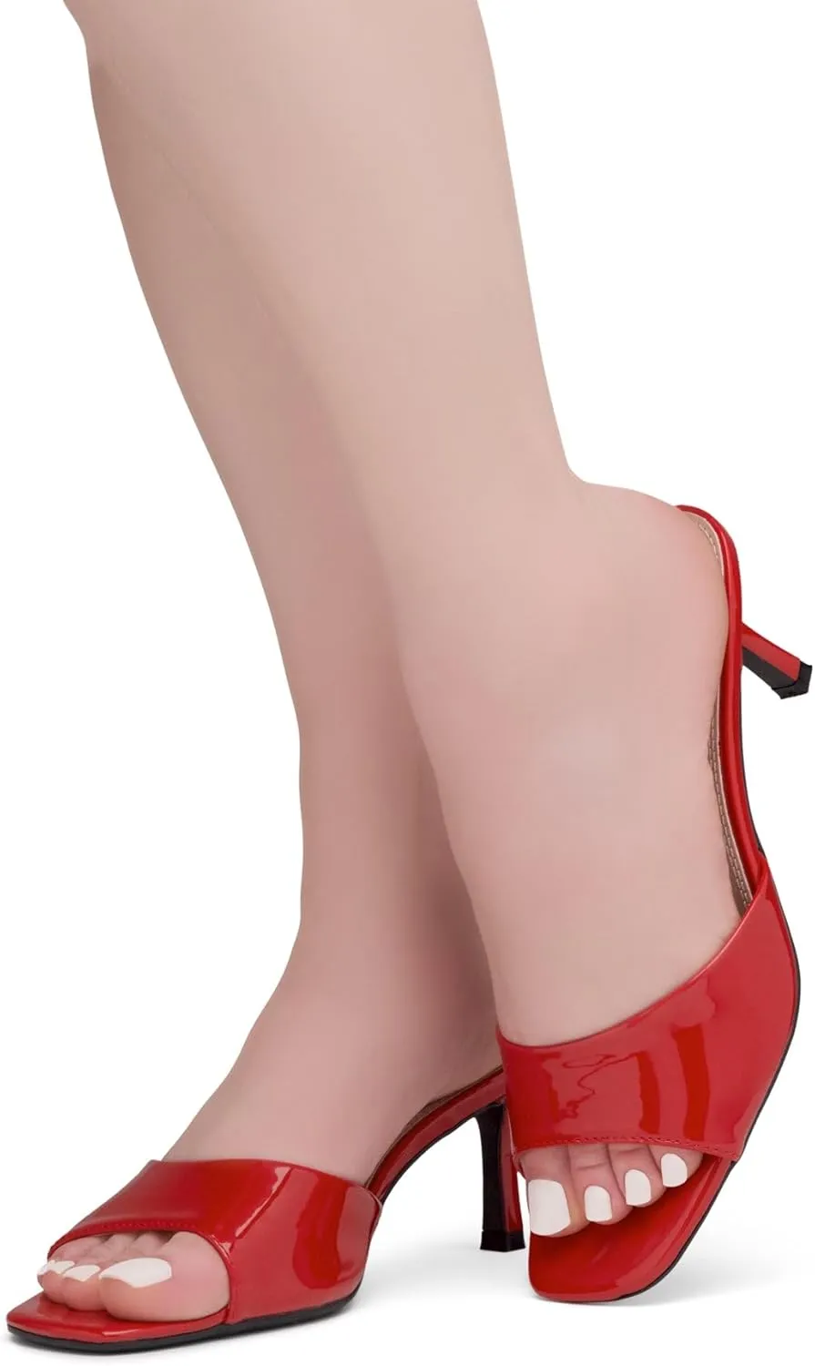 Shoe Land Deverena Women's Low Heels Stiletto Heeled Slides, Open Toe One Band Slip-On Heeled Mules  Dressy Heeled Sandals for Prom, Party, Wedding, and Vacation