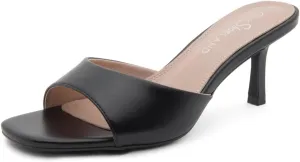 Shoe Land Deverena Women's Low Heels Stiletto Heeled Slides, Open Toe One Band Slip-On Heeled Mules  Dressy Heeled Sandals for Prom, Party, Wedding, and Vacation
