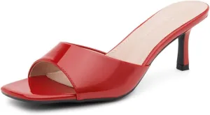 Shoe Land Deverena Women's Low Heels Stiletto Heeled Slides, Open Toe One Band Slip-On Heeled Mules  Dressy Heeled Sandals for Prom, Party, Wedding, and Vacation