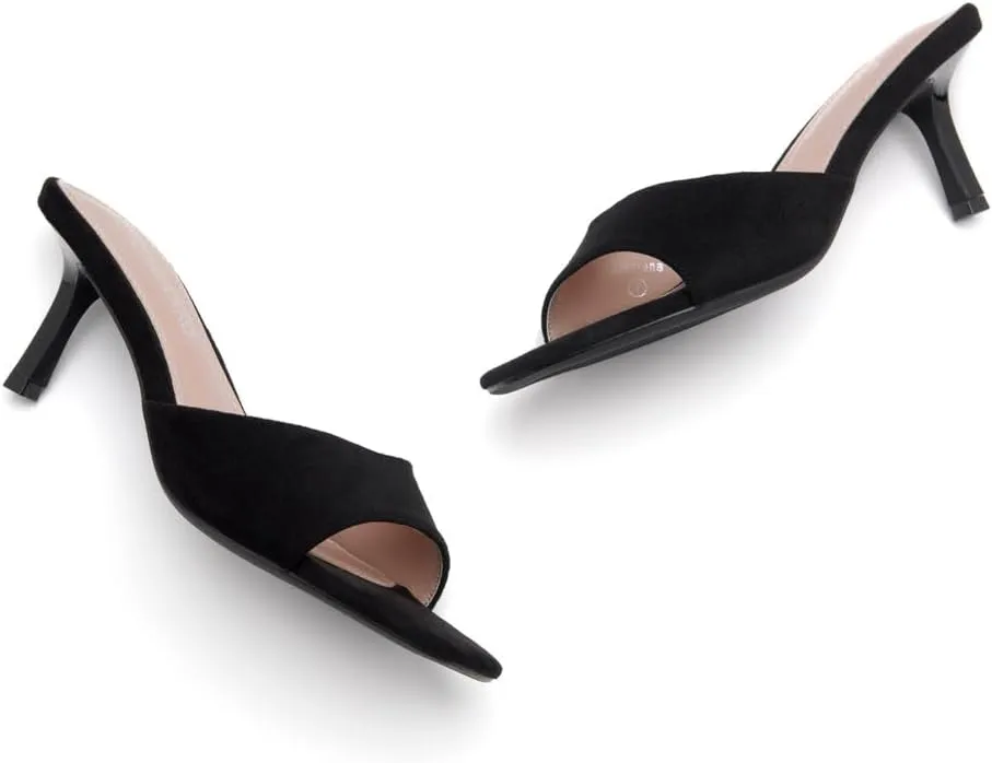 Shoe Land Deverena Women's Low Heels Stiletto Heeled Slides, Open Toe One Band Slip-On Heeled Mules  Dressy Heeled Sandals for Prom, Party, Wedding, and Vacation