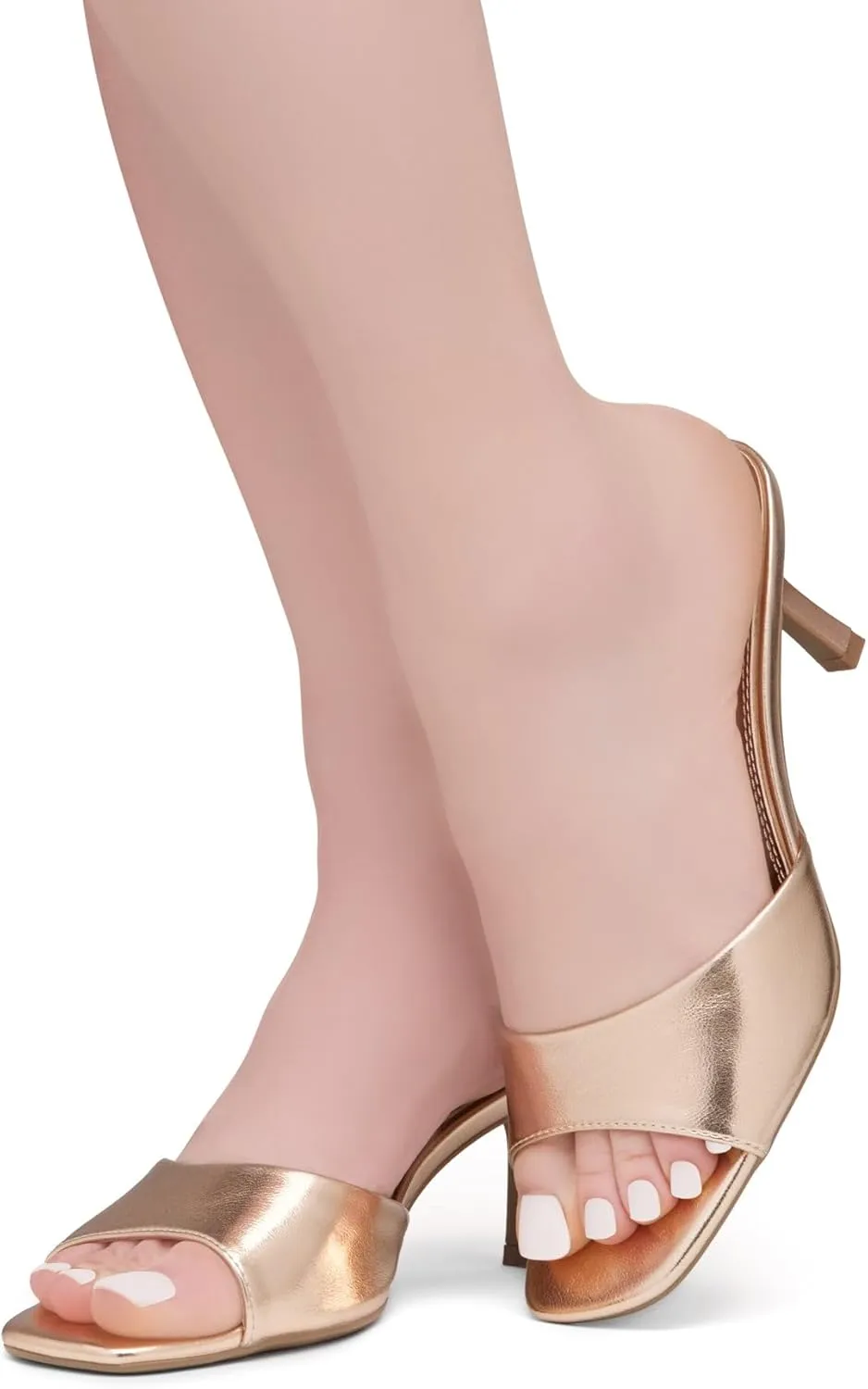 Shoe Land Deverena Women's Low Heels Stiletto Heeled Slides, Open Toe One Band Slip-On Heeled Mules  Dressy Heeled Sandals for Prom, Party, Wedding, and Vacation