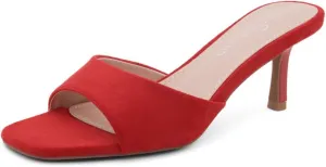 Shoe Land Deverena Women's Low Heels Stiletto Heeled Slides, Open Toe One Band Slip-On Heeled Mules  Dressy Heeled Sandals for Prom, Party, Wedding, and Vacation
