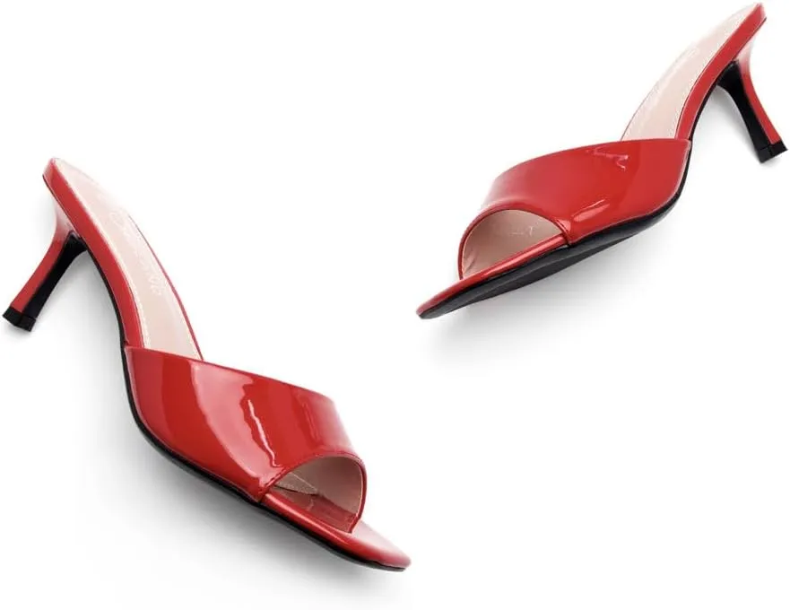 Shoe Land Deverena Women's Low Heels Stiletto Heeled Slides, Open Toe One Band Slip-On Heeled Mules  Dressy Heeled Sandals for Prom, Party, Wedding, and Vacation