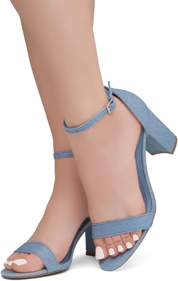 Shoe Land Women's Low Heels - 3-Inch Chunky Block Heeled Sandals with Ankle Strap | Open Toe Short Heels | Comfy Dressy Strappy Sandals for Wedding, Prom, Office