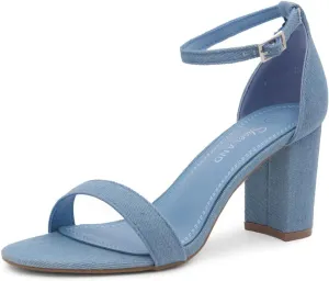 Shoe Land Women's Low Heels - 3-Inch Chunky Block Heeled Sandals with Ankle Strap | Open Toe Short Heels | Comfy Dressy Strappy Sandals for Wedding, Prom, Office