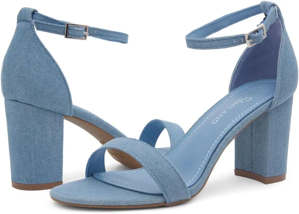 Shoe Land Women's Low Heels - 3-Inch Chunky Block Heeled Sandals with Ankle Strap | Open Toe Short Heels | Comfy Dressy Strappy Sandals for Wedding, Prom, Office