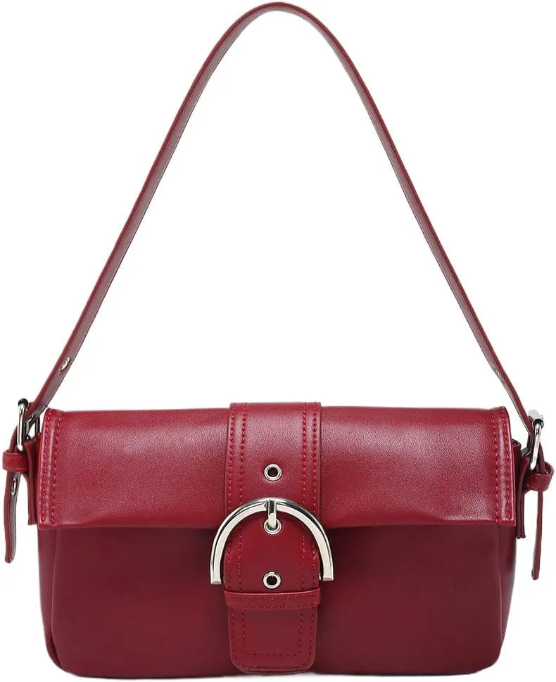 Shoulder Bag for Women Adjustable Strap Underarm Bag Leather with Buckle Vintage Handbag Satchel Purse for Commuting