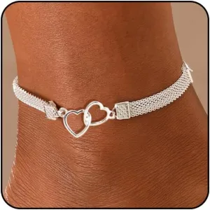 Silver Women's Anklets: Waterproof Cross Heart & Butterfly Designs - Large & Plus Size Ankle Bracelets for Big Ankles - Beach Summer Foot Jewelry
