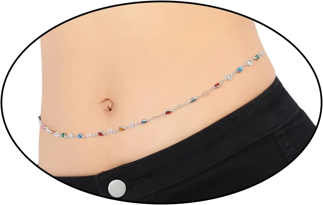 Simple Bikini Belly Chains for The Waist,18K Gold Body Chains for Women, Heart Chain Belt Waist Chains Beach Body Jewelry for Women