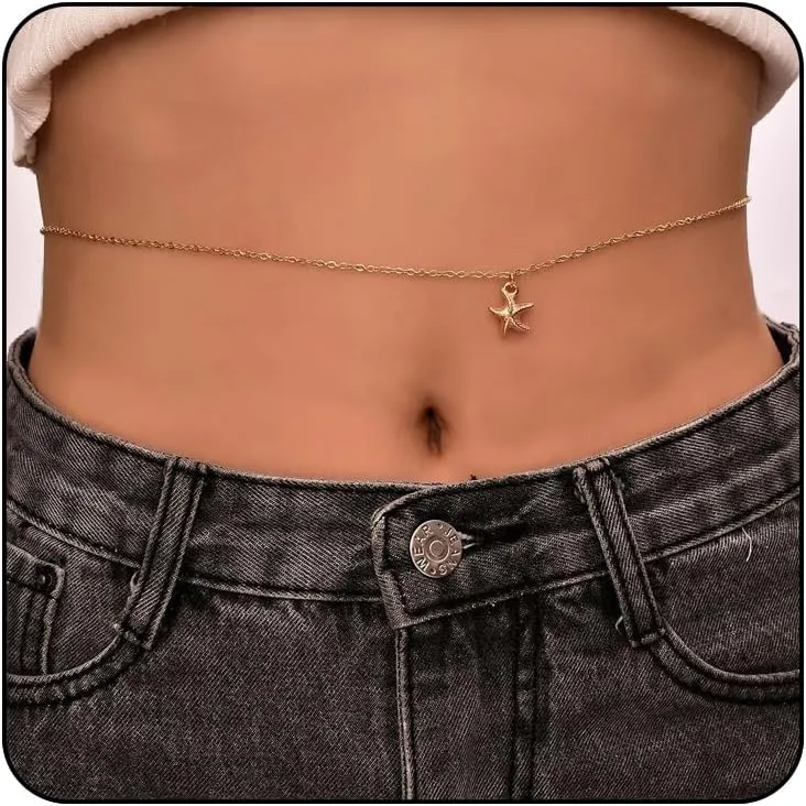 Simple Bikini Belly Chains for The Waist,18K Gold Body Chains for Women, Heart Chain Belt Waist Chains Beach Body Jewelry for Women